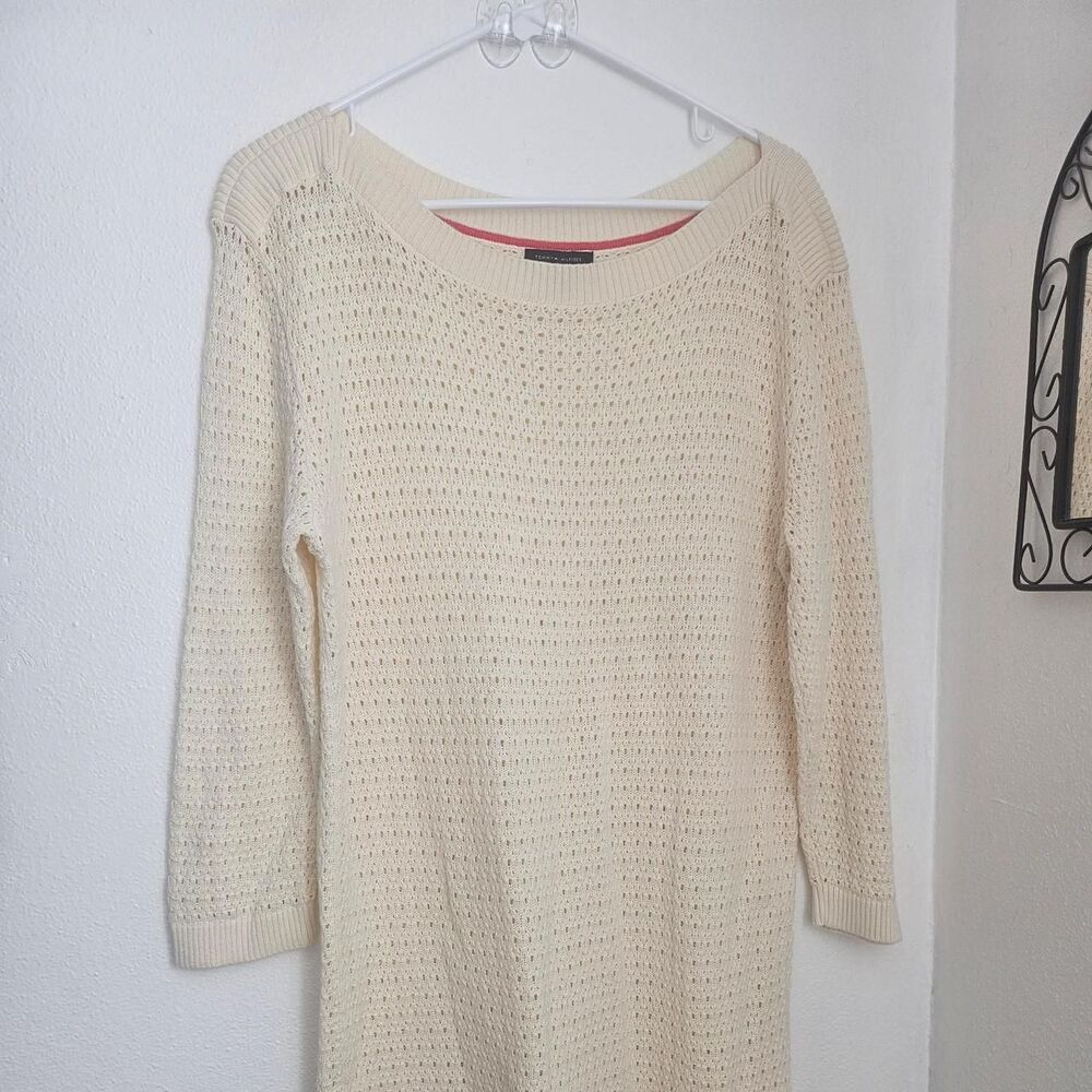 Tommy-Hilfiger Women's Cream crochet layering Top, Modern preppy. Summer beach
